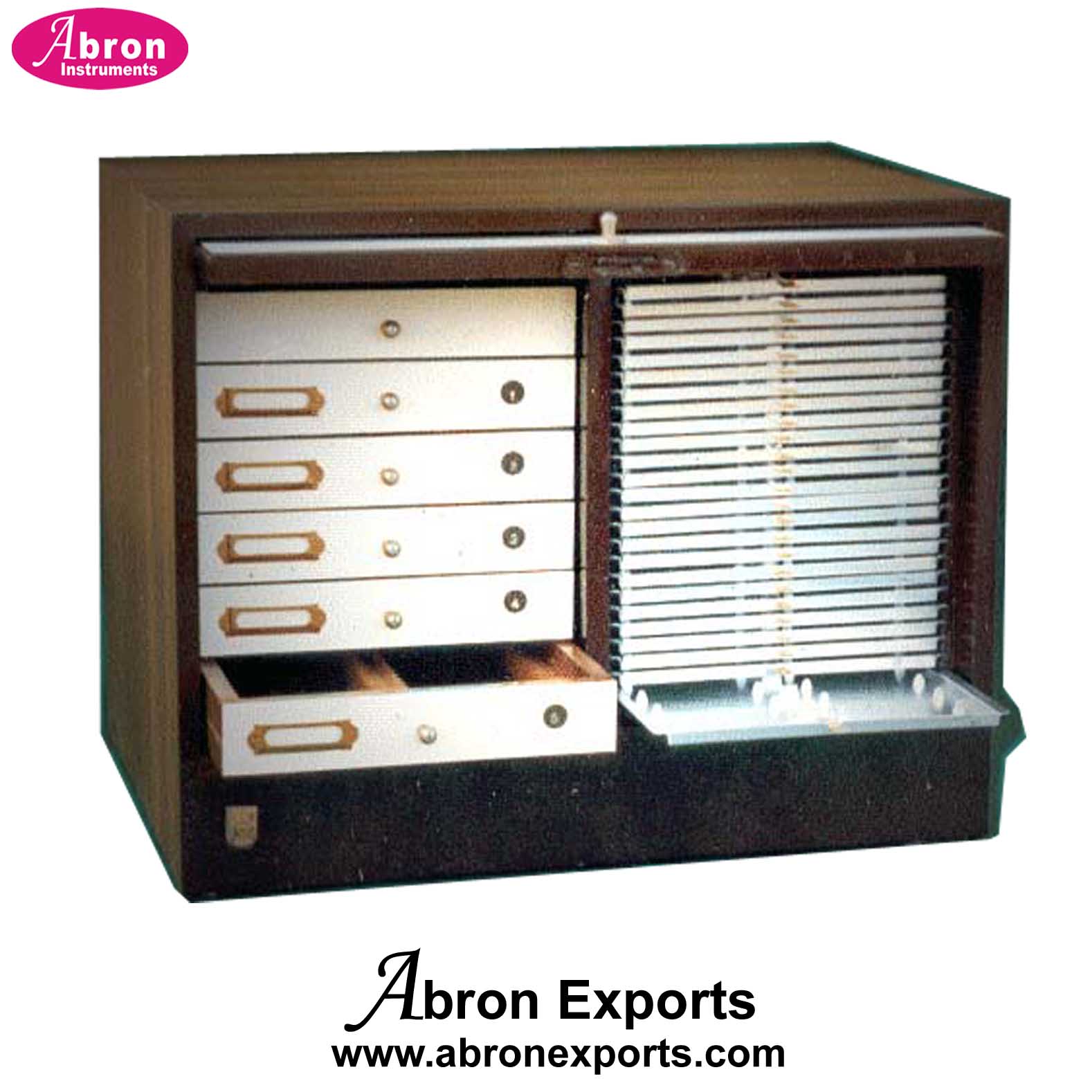 Slide cabinet 750 Slide 5x100 slides Vertical Trays= 500 slides Flat 25slides X20 Trays wooden sunmica top Abron AB-82A7H